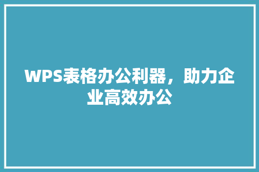 WPS表格办公利器，助力企业高效办公