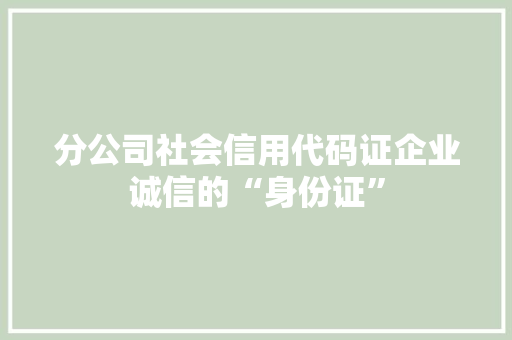 分公司社会信用代码证企业诚信的“身份证”