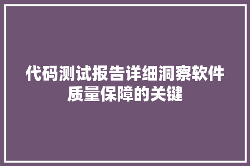 代码测试报告详细洞察软件质量保障的关键
