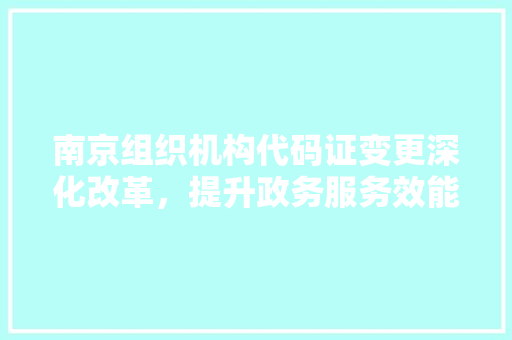 南京组织机构代码证变更深化改革，提升政务服务效能