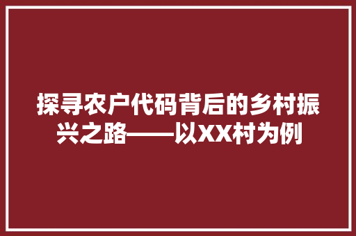 探寻农户代码背后的乡村振兴之路——以XX村为例