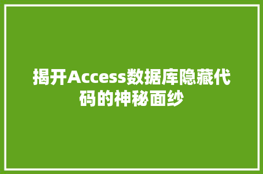 揭开Access数据库隐藏代码的神秘面纱