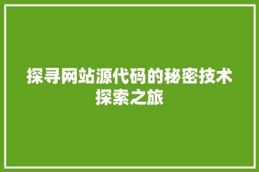 探寻网站源代码的秘密技术探索之旅