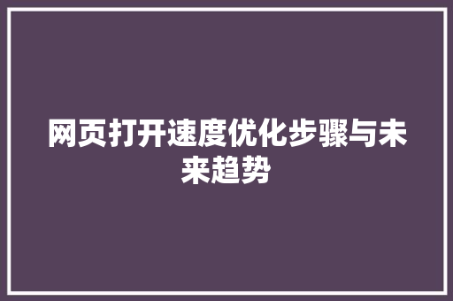 网页打开速度优化步骤与未来趋势