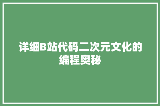 详细B站代码二次元文化的编程奥秘