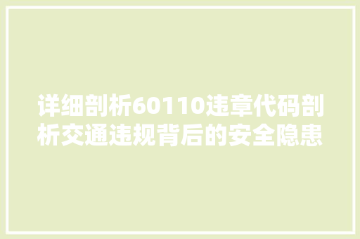 详细剖析60110违章代码剖析交通违规背后的安全隐患与治理步骤