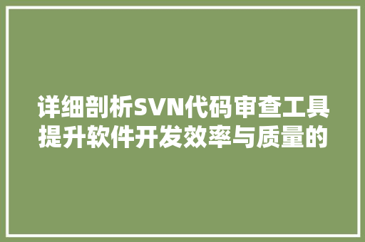 详细剖析SVN代码审查工具提升软件开发效率与质量的利器