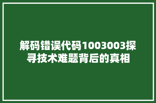 解码错误代码1003003探寻技术难题背后的真相