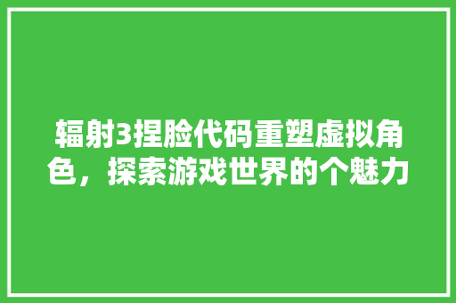 辐射3捏脸代码重塑虚拟角色，探索游戏世界的个魅力