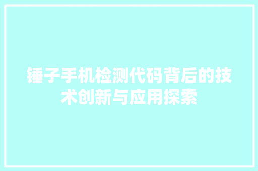 锤子手机检测代码背后的技术创新与应用探索