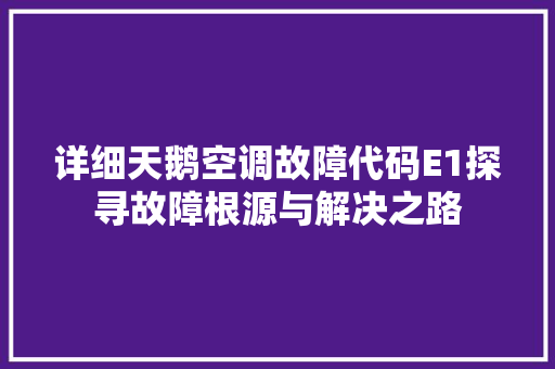 详细天鹅空调故障代码E1探寻故障根源与解决之路