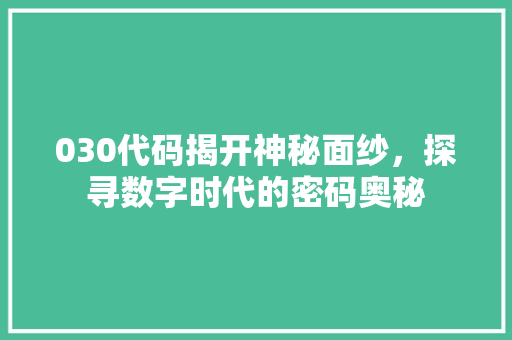030代码揭开神秘面纱，探寻数字时代的密码奥秘