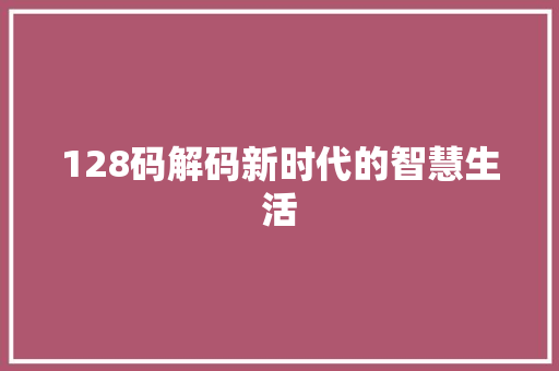 128码解码新时代的智慧生活