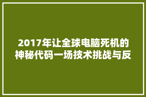 2017年让全球电脑死机的神秘代码一场技术挑战与反思
