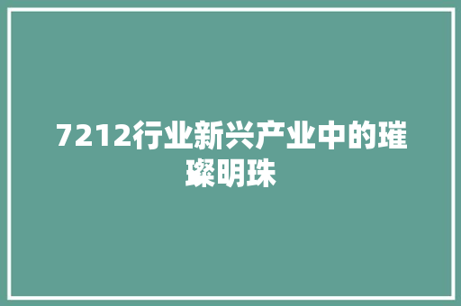 7212行业新兴产业中的璀璨明珠