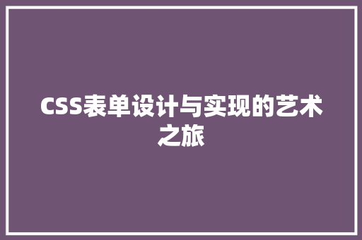 CSS表单设计与实现的艺术之旅