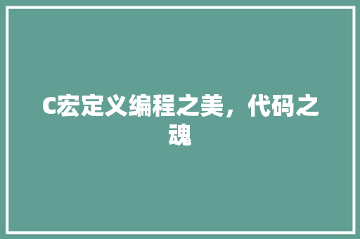 C宏定义编程之美，代码之魂
