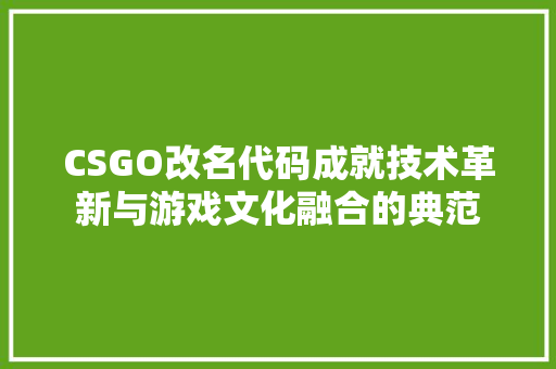 CSGO改名代码成就技术革新与游戏文化融合的典范