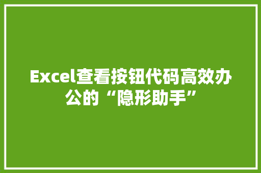 Excel查看按钮代码高效办公的“隐形助手”