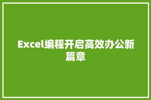 Excel编程开启高效办公新篇章