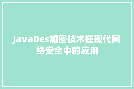 JavaDes加密技术在现代网络安全中的应用