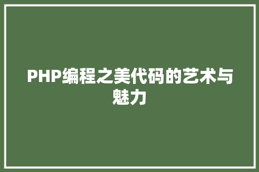 PHP编程之美代码的艺术与魅力