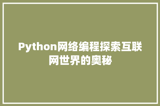 Python网络编程探索互联网世界的奥秘