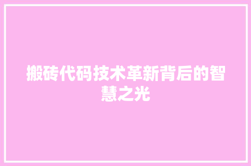 搬砖代码技术革新背后的智慧之光