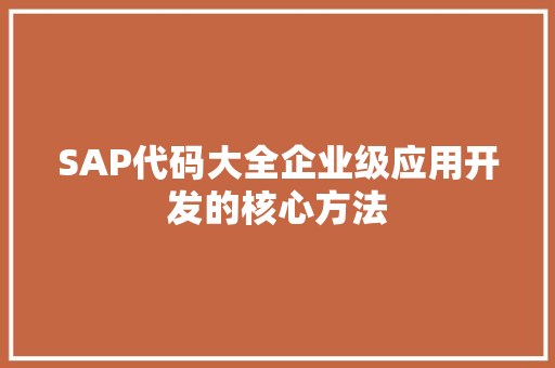 SAP代码大全企业级应用开发的核心方法
