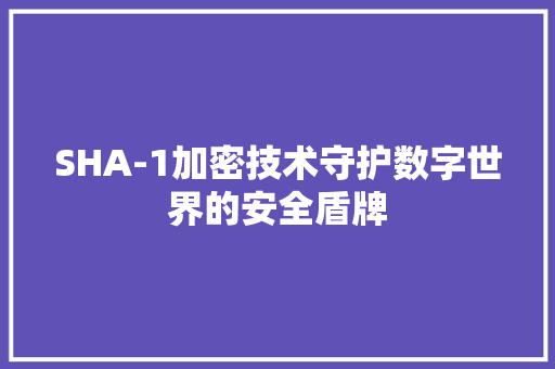 SHA-1加密技术守护数字世界的安全盾牌