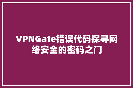 VPNGate错误代码探寻网络安全的密码之门