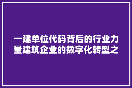 一建单位代码背后的行业力量建筑企业的数字化转型之路  第1张