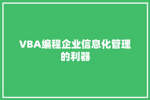 VBA编程企业信息化管理的利器