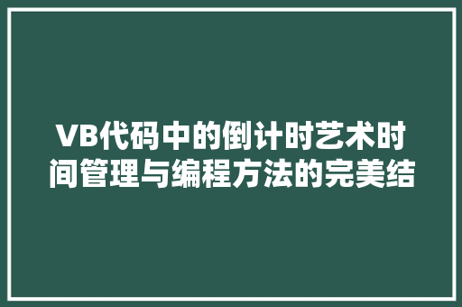VB代码中的倒计时艺术时间管理与编程方法的完美结合