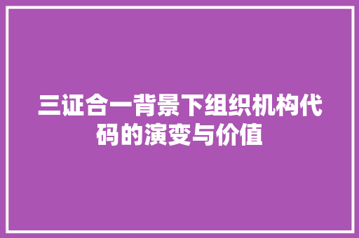 三证合一背景下组织机构代码的演变与价值