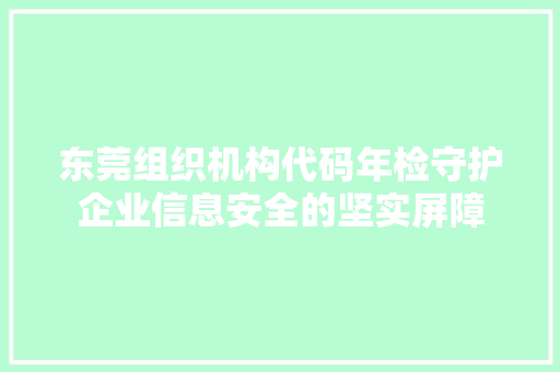 东莞组织机构代码年检守护企业信息安全的坚实屏障