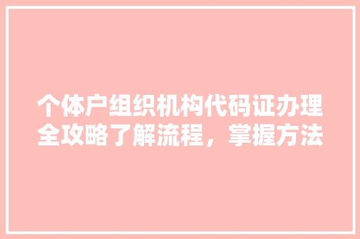个体户组织机构代码证办理全攻略了解流程，掌握方法