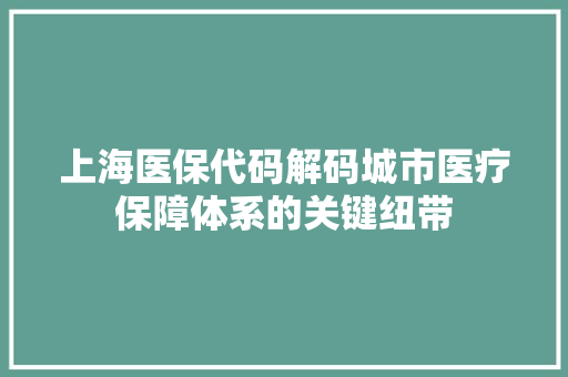 上海医保代码解码城市医疗保障体系的关键纽带
