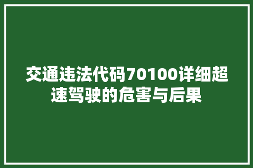 交通违法代码70100详细超速驾驶的危害与后果