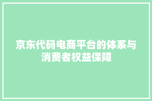 京东代码电商平台的体系与消费者权益保障