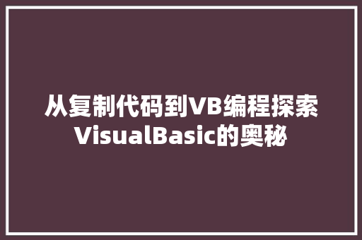 从复制代码到VB编程探索VisualBasic的奥秘