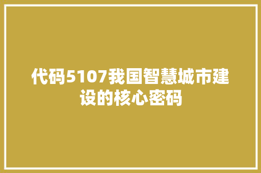 代码5107我国智慧城市建设的核心密码