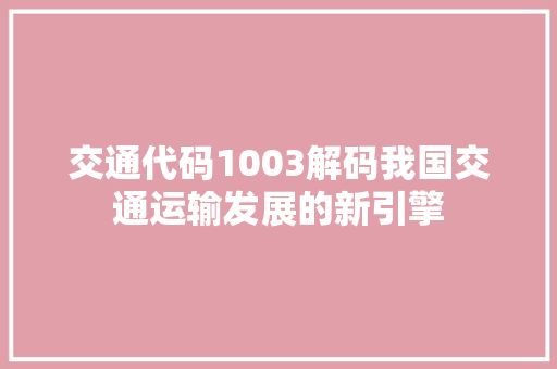 交通代码1003解码我国交通运输发展的新引擎