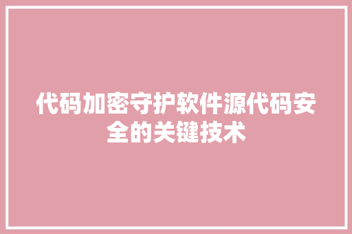代码加密守护软件源代码安全的关键技术