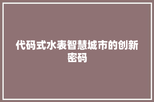 代码式水表智慧城市的创新密码
