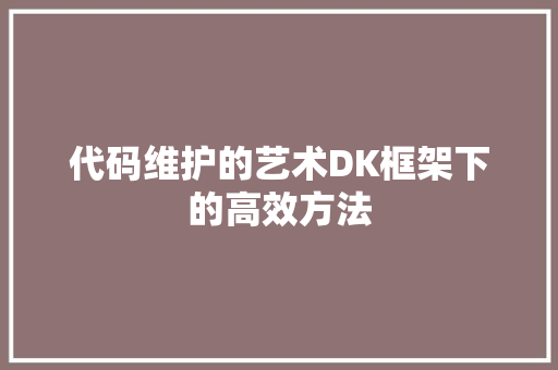 代码维护的艺术DK框架下的高效方法