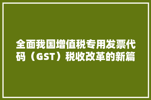 全面我国增值税专用发票代码（GST）税收改革的新篇章
