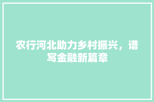 农行河北助力乡村振兴，谱写金融新篇章