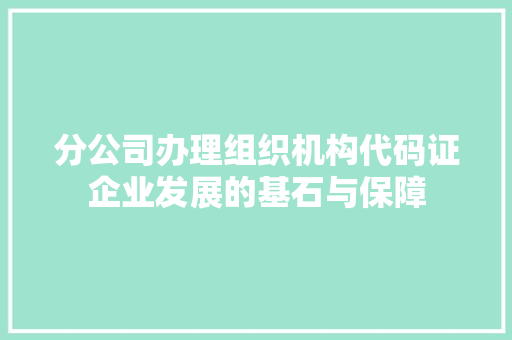 分公司办理组织机构代码证企业发展的基石与保障