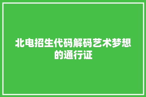 北电招生代码解码艺术梦想的通行证